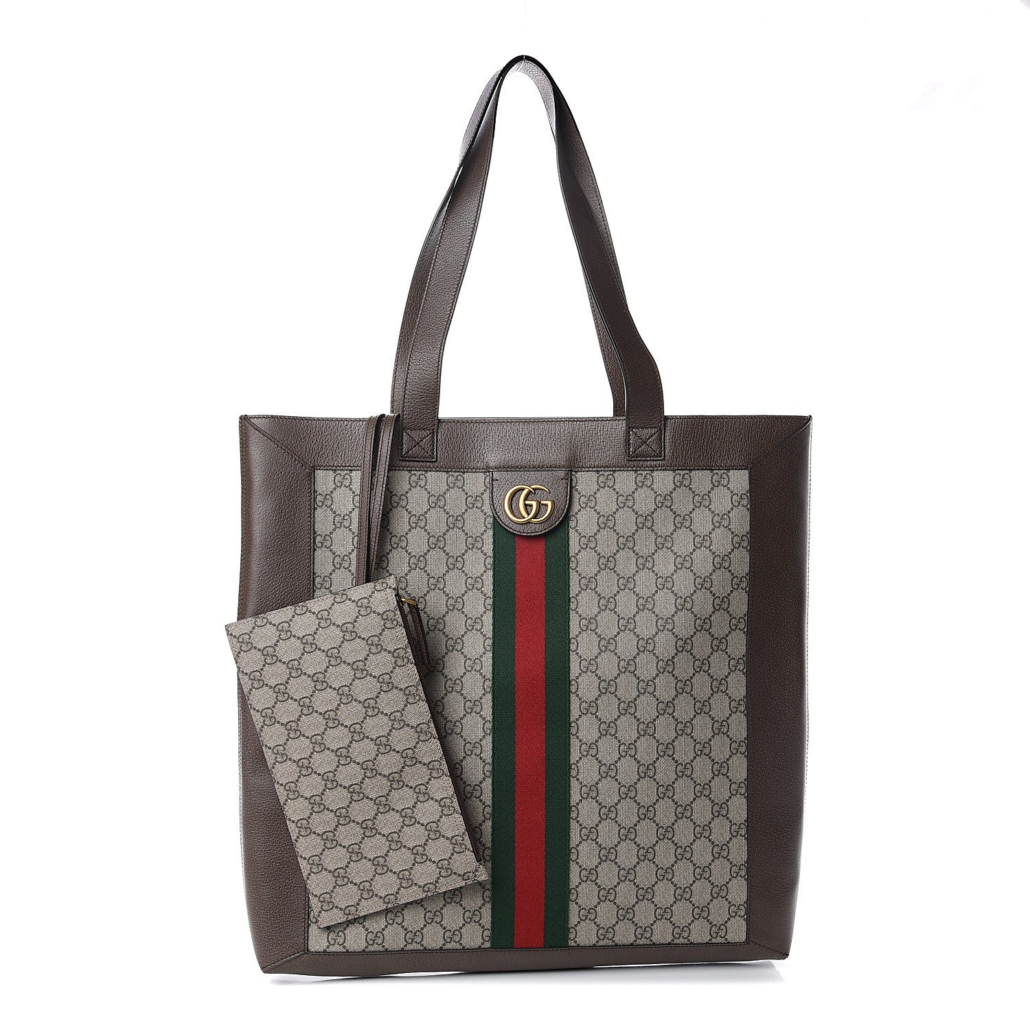 Gucci GG Supreme Monogram Web Large Ophidia Vertical Shopping Tote Brown 1 of 9