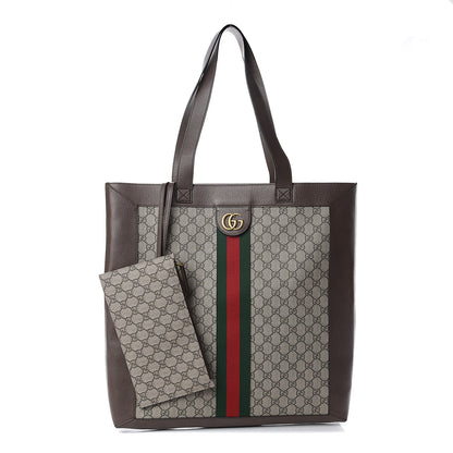 Gucci GG Supreme Monogram Web Large Ophidia Vertical Shopping Tote Brown 1 of 9