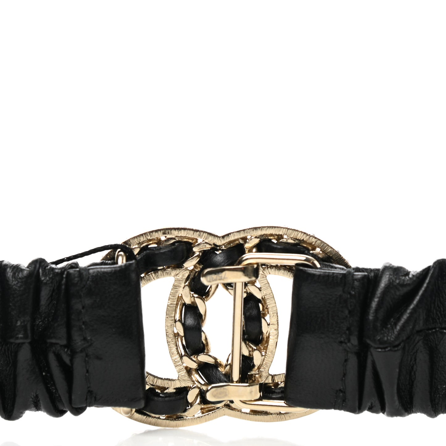 Lambskin Metal Strass Ruched Chain CC Belt 75 30 Black