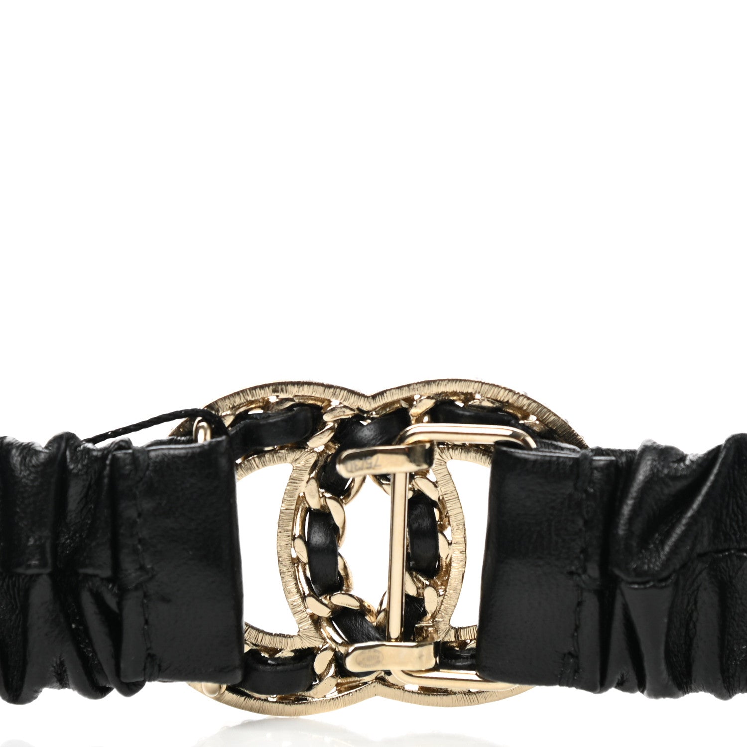 Chanel Lambskin Metal Strass Ruched Chain CC Belt 75 30 Black 4 of 6