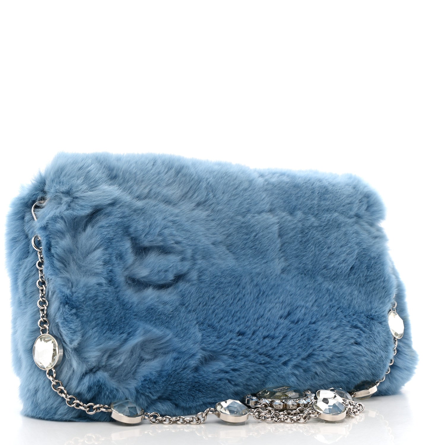 Miu Miu Rabbit Fur Crystal Flap Clutch Blue 1707709 – FASHIONPHILE