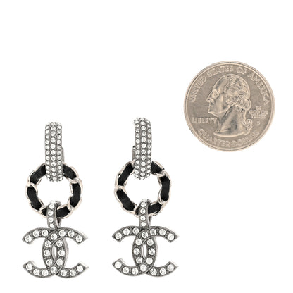 Chanel Ruthenium Lambskin Crystal CC Dangle Earrings Silver Black 2 of 4