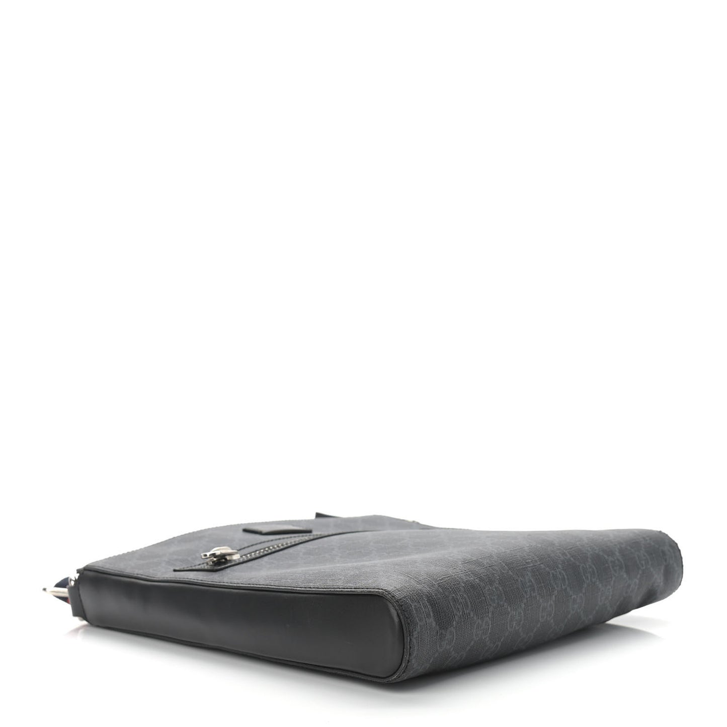 GG Supreme Monogram Appia Calfskin Web Flat Messenger Bag Black Grey
