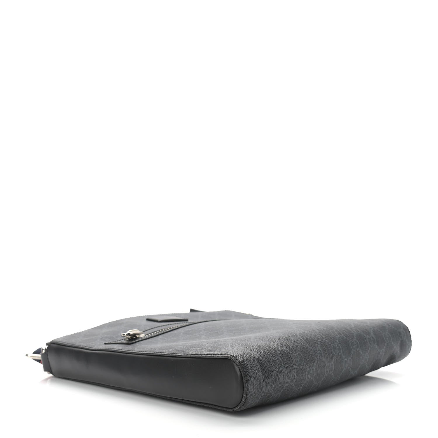 Gucci GG Supreme Monogram Appia Calfskin Web Flat Messenger Bag Black Grey 4 of 10