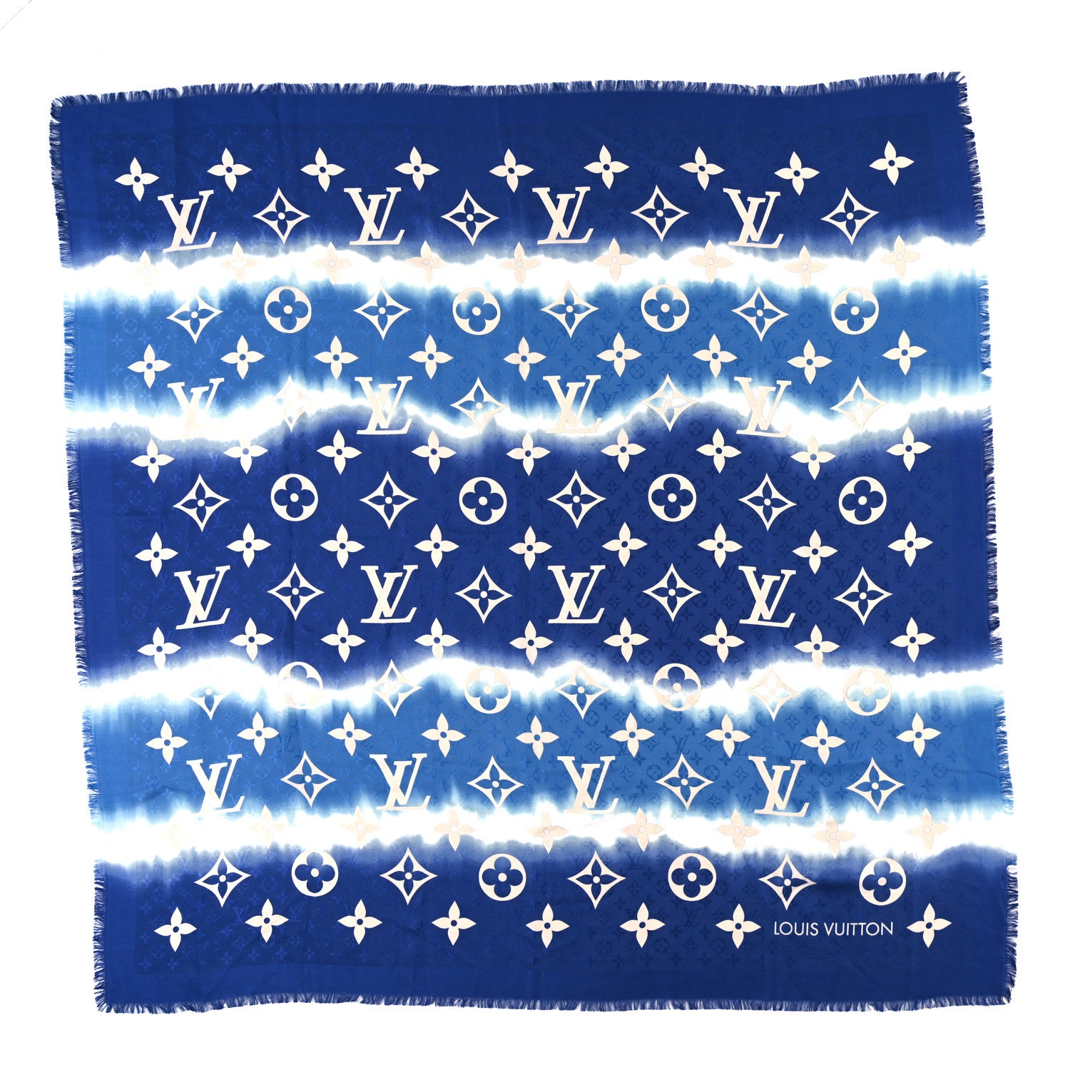 Louis Vuitton Wool Silk Monogram Escale Square Scarf Blue 1 of 3