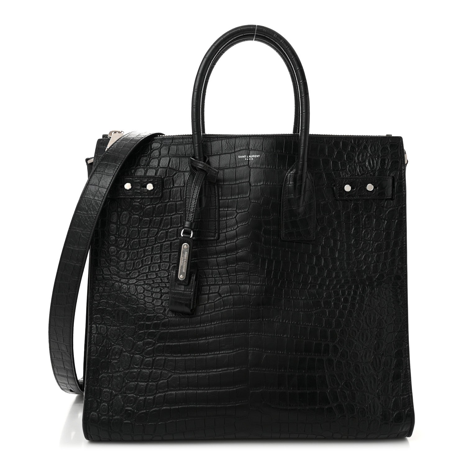Saint Laurent Calfskin Crocodile Embossed Souple North South Tote Black 1 of 10