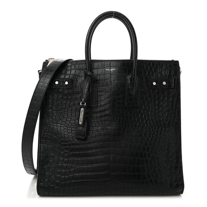 Saint Laurent Calfskin Crocodile Embossed Souple North South Tote Black 1 of 10