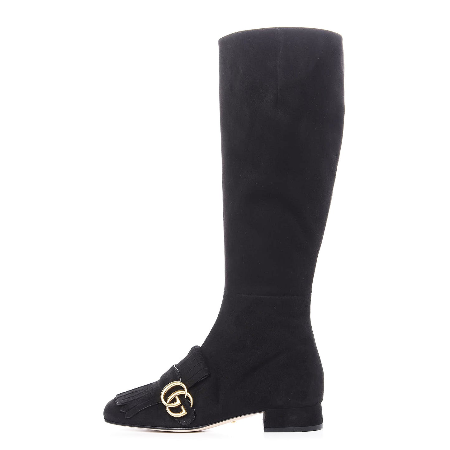Kid Scamosciato GG Marmont Fringe Knee High Boots 35.5 Black