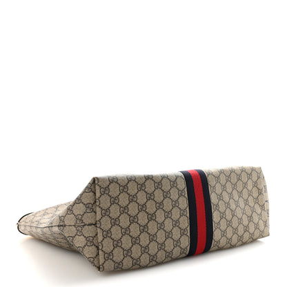 Gucci GG Supreme Monogram Textured Calfskin Web Medium Ophidia Shopping Tote Beige Ebony Mystic White 4 of 10