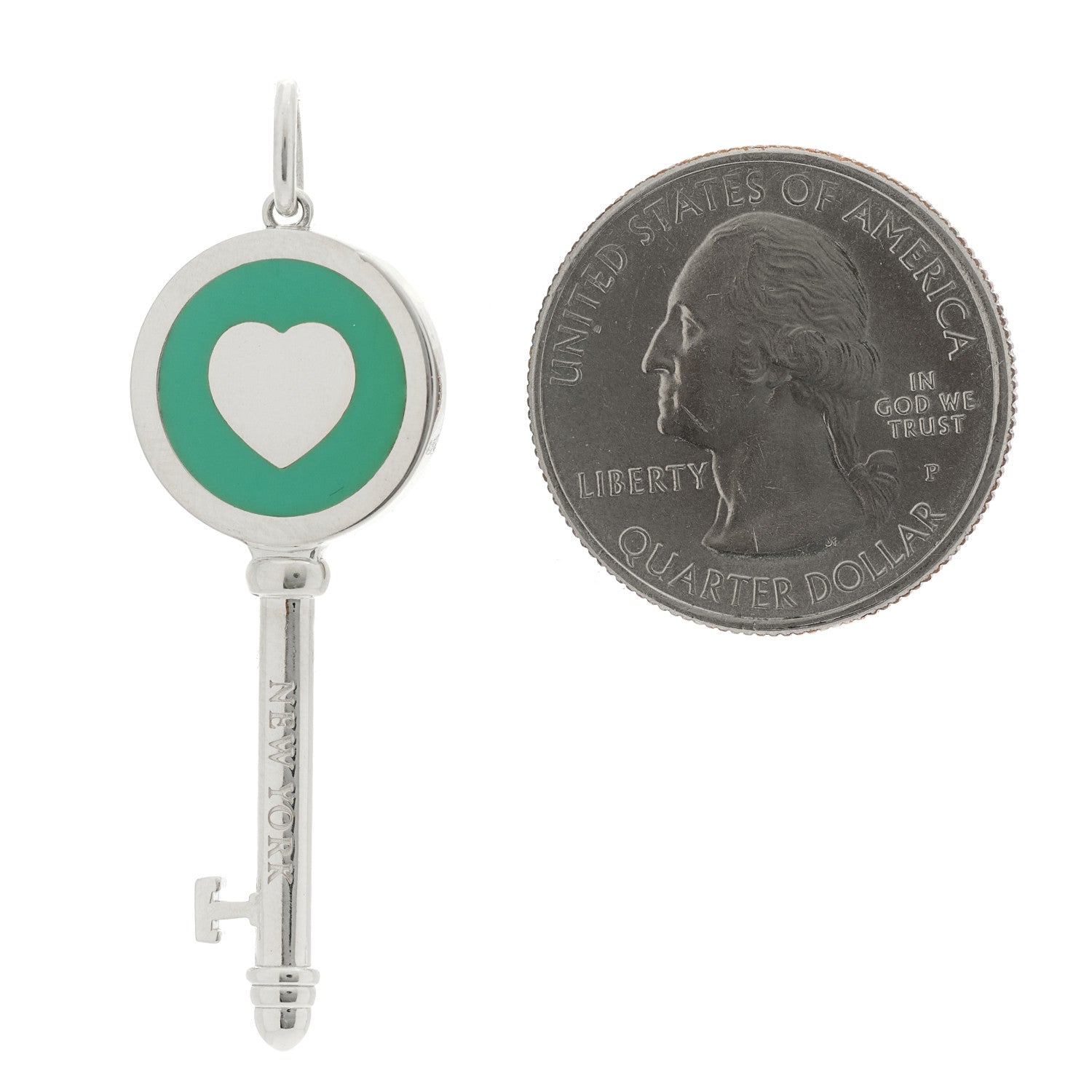 Tiffany Sterling Silver Enamel Heart Key Pendant Blue 2 of 5