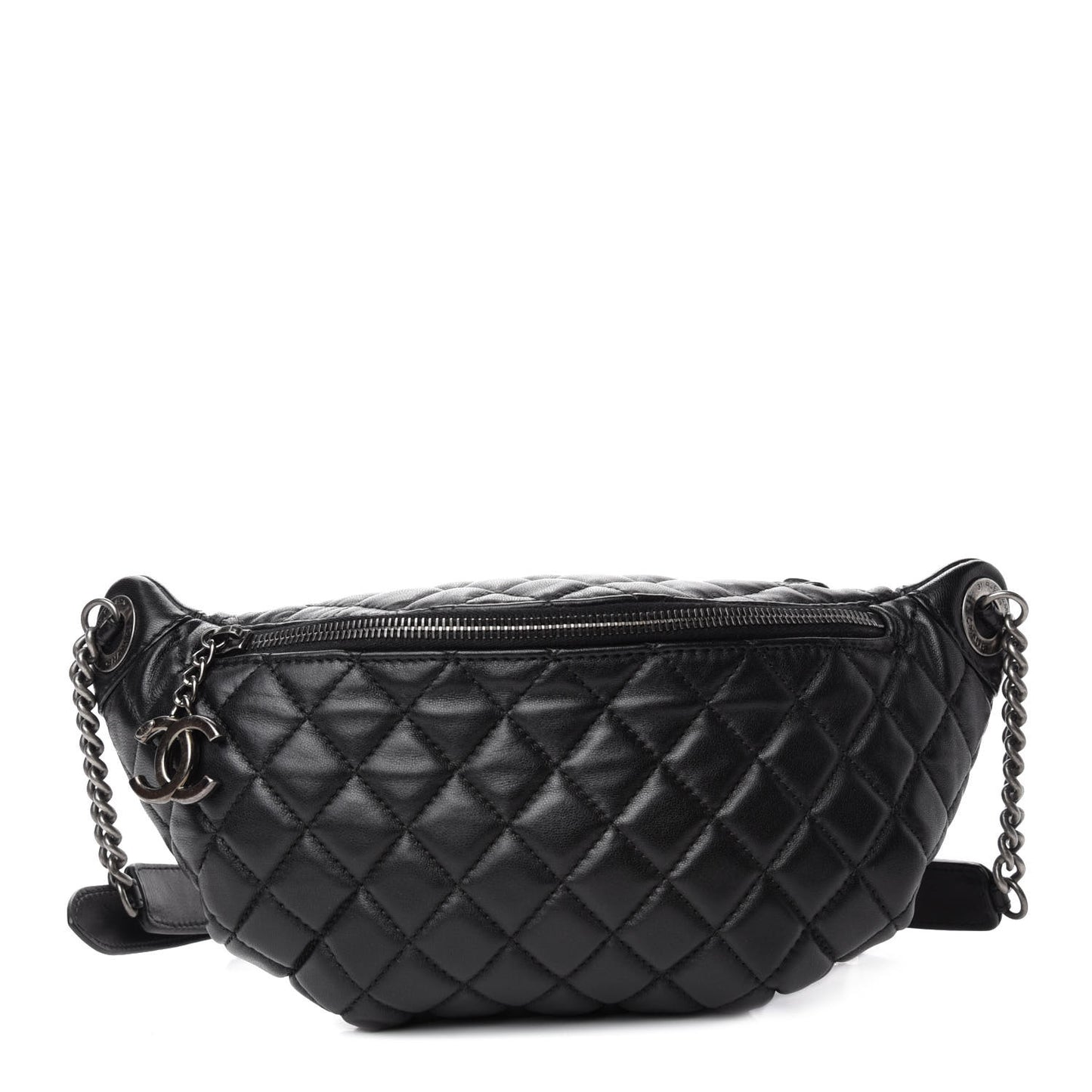 Lambskin Quilted Banane Waist Bag Fanny Pack Black