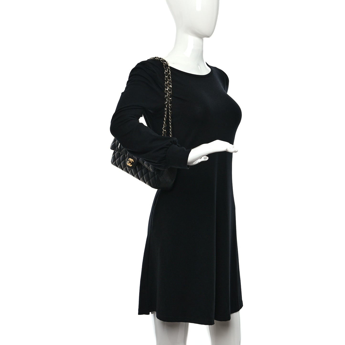 Caviar Quilted Medium Double Flap Black