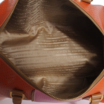 Prada Saffiano Perforated Striped Boston Papaya Caramel 10 of 10
