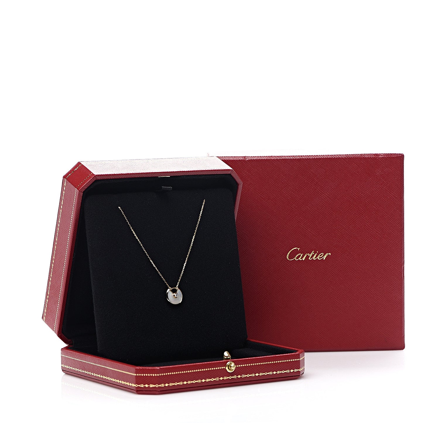 18K Yellow Gold Diamond Mother of Pearl XS Amulette de Cartier Pendant Necklace