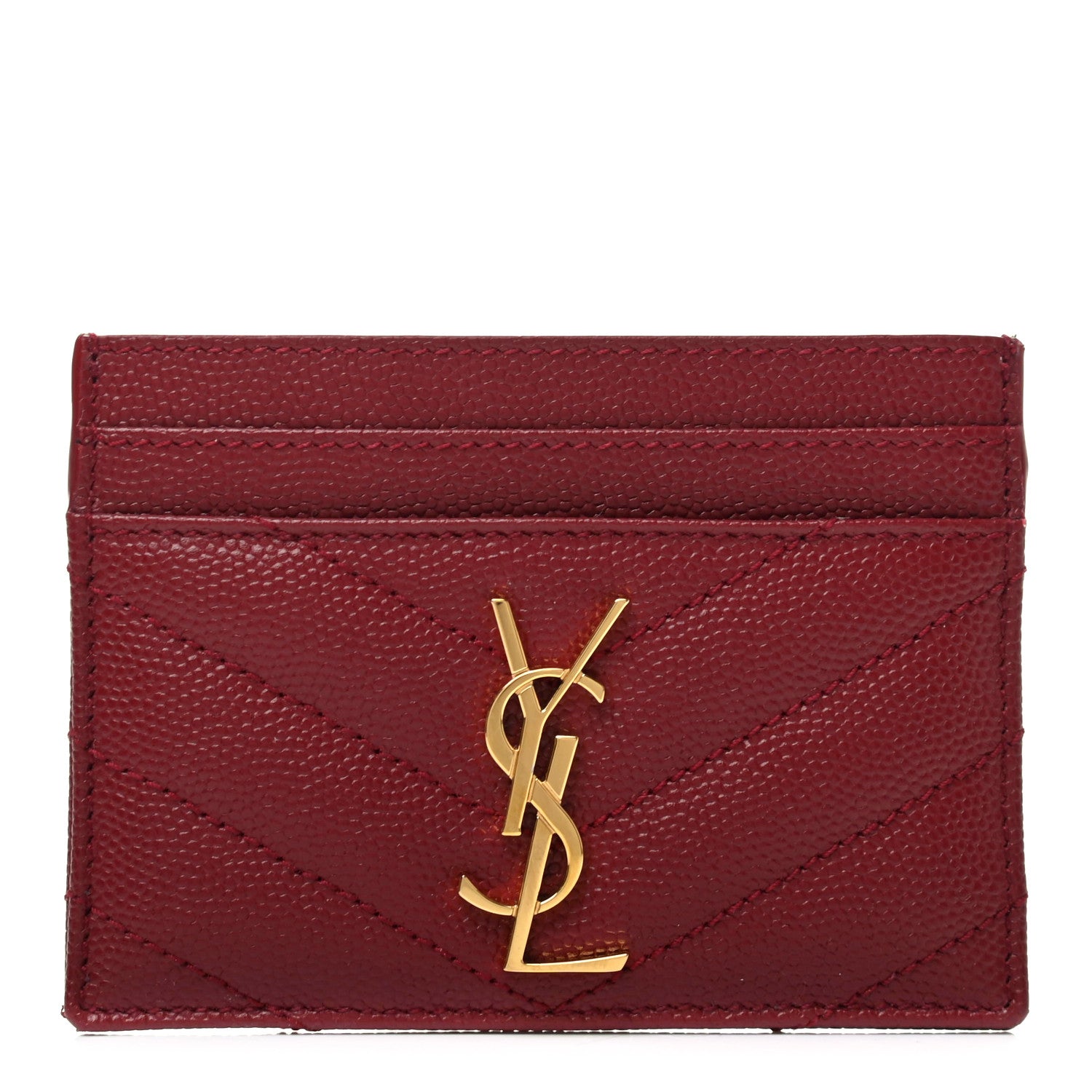 Saint Laurent Grain De Poudre Matelasse Chevron Monogram Credit Card Case Opyum Red 1 of 7