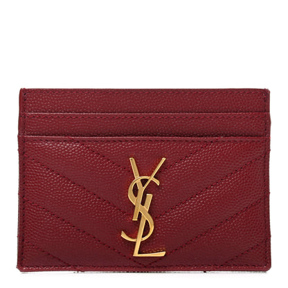 Saint Laurent Grain De Poudre Matelasse Chevron Monogram Credit Card Case Opyum Red 1 of 7