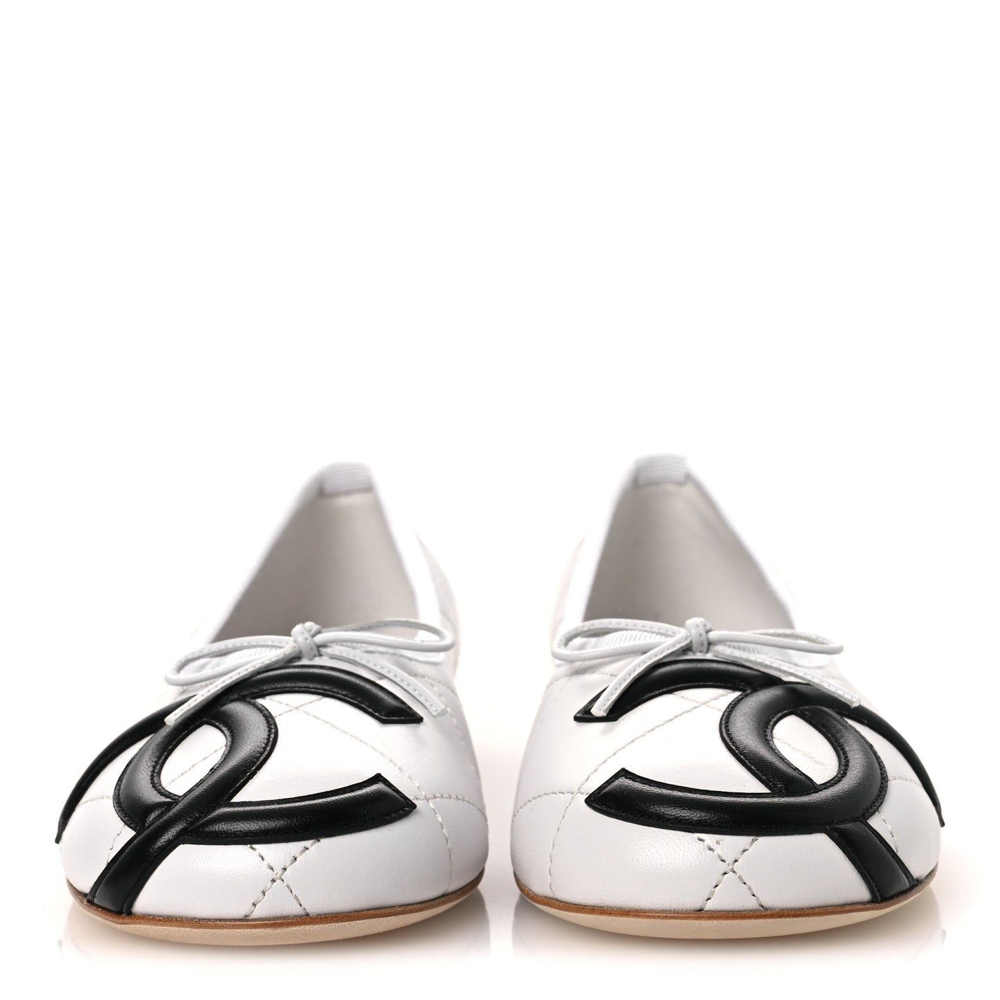 Lambskin Quilted CC Cambon Ballet Flats 37 White Black