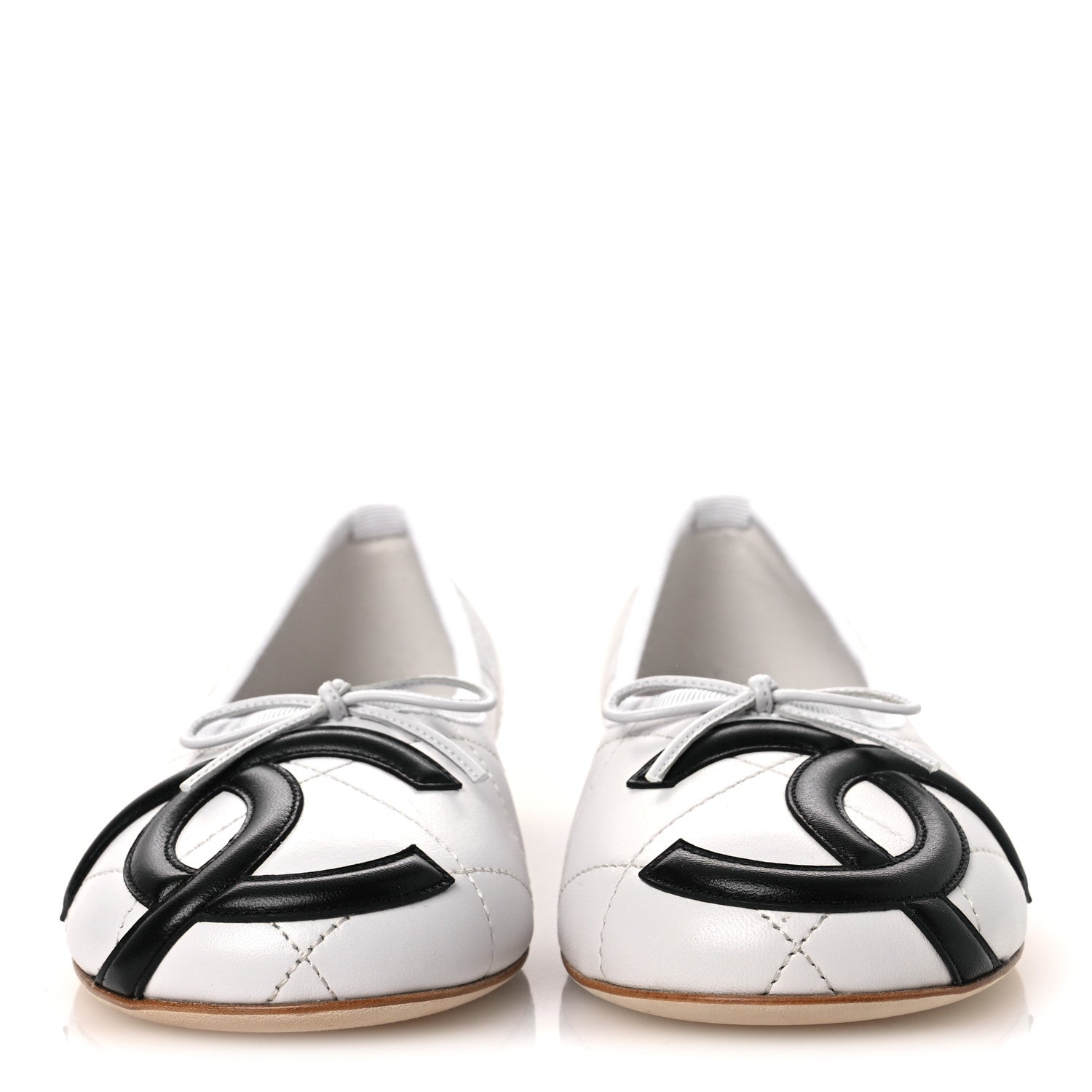 Chanel Lambskin Quilted CC Cambon Ballet Flats 37 White Black 3 of 11