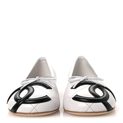 Chanel Lambskin Quilted CC Cambon Ballet Flats 37 White Black 3 of 11