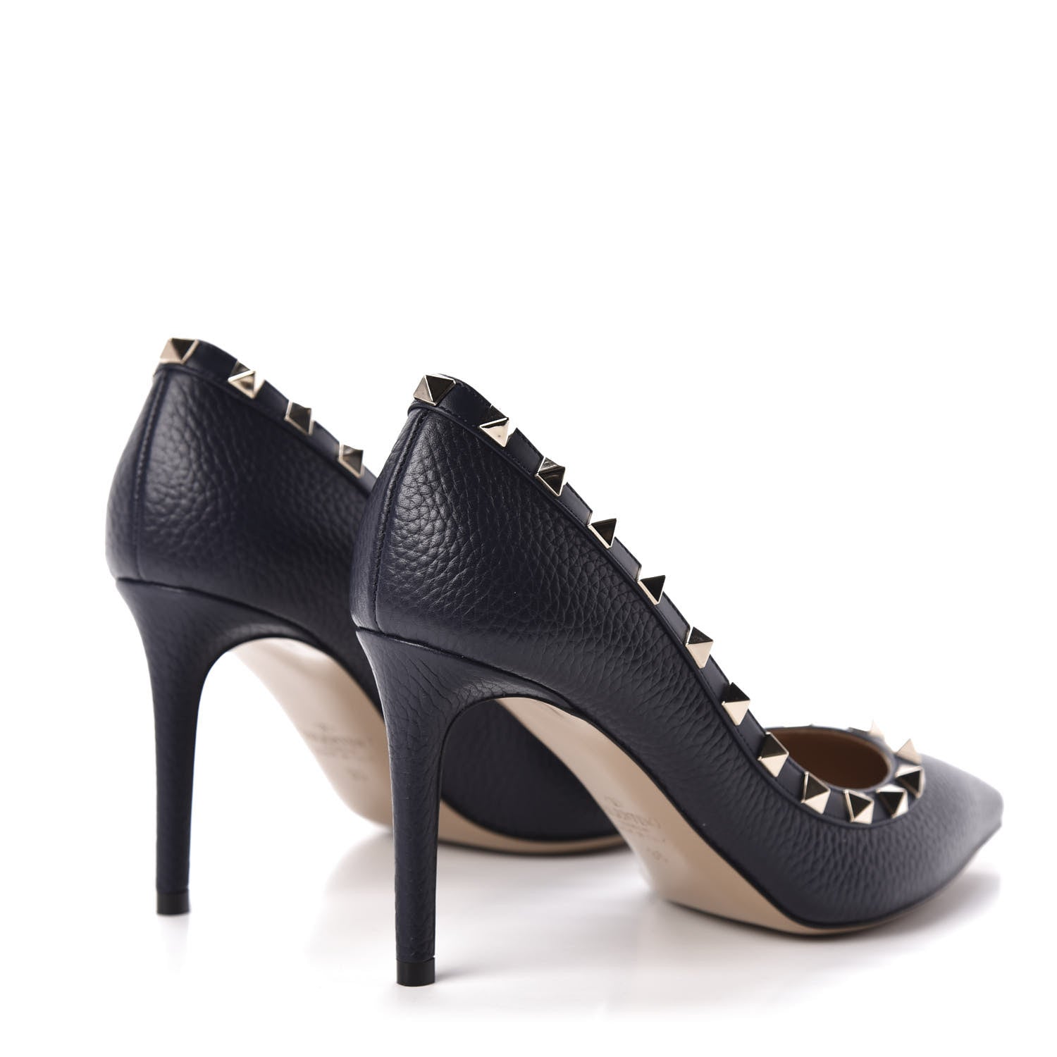 Valentino Garavani Pebbled Calfskin Rockstud 85mm Pumps 36 Marine 4 of 9