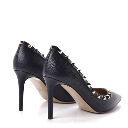 Valentino Garavani Pebbled Calfskin Rockstud 85mm Pumps 36 Marine 4 of 9