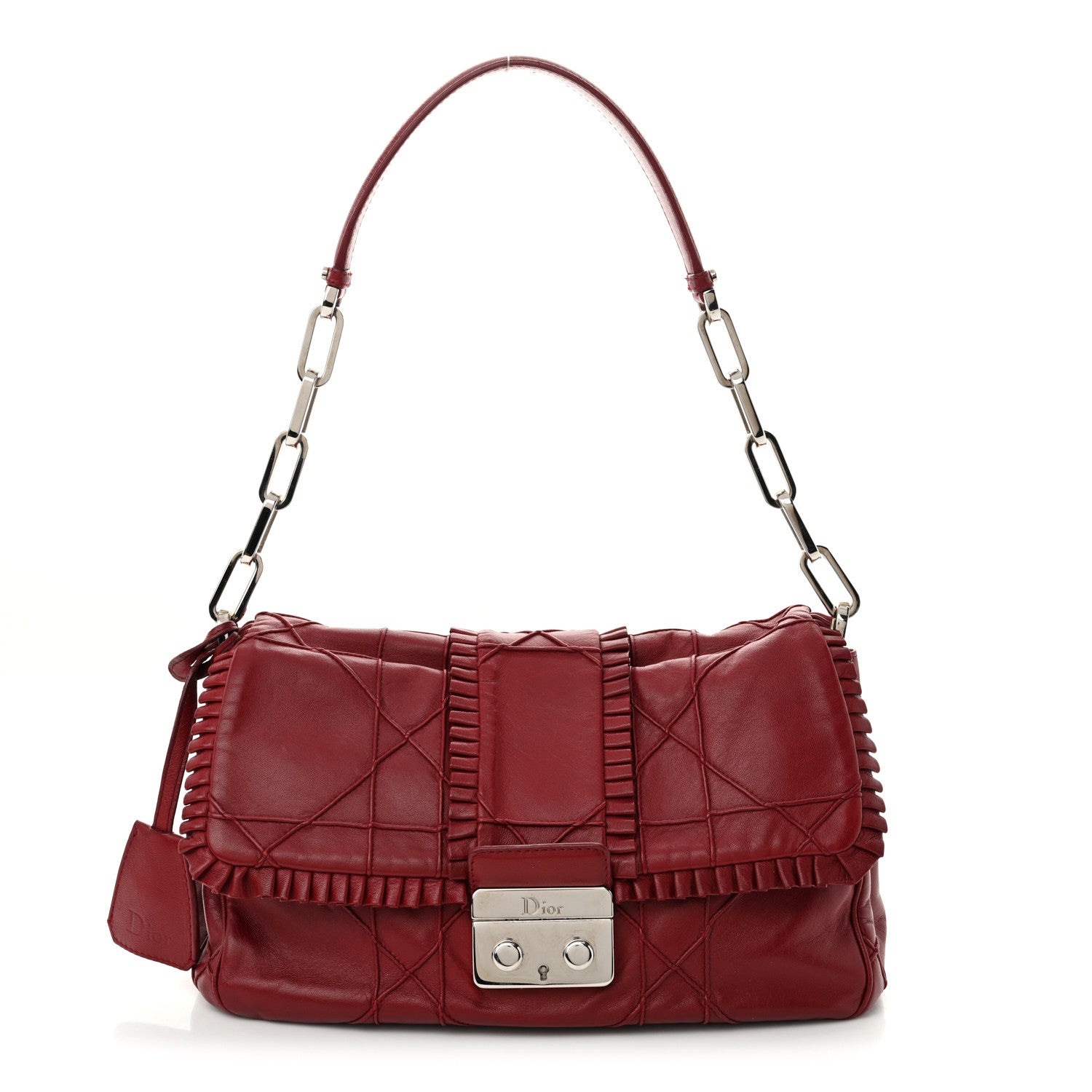 Christian Dior Lambskin Cannage Ruffle New Lock Flap Red 1 of 12