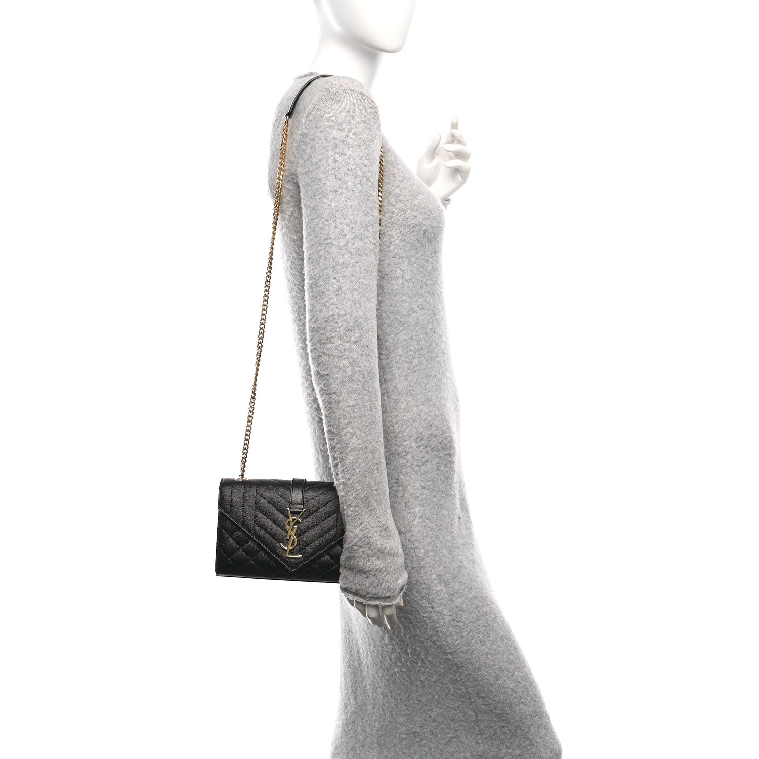 Saint Laurent Grain De Poudre Textured Mixed Matelasse Triquilt Small Monogram Satchel Black 2 of 11