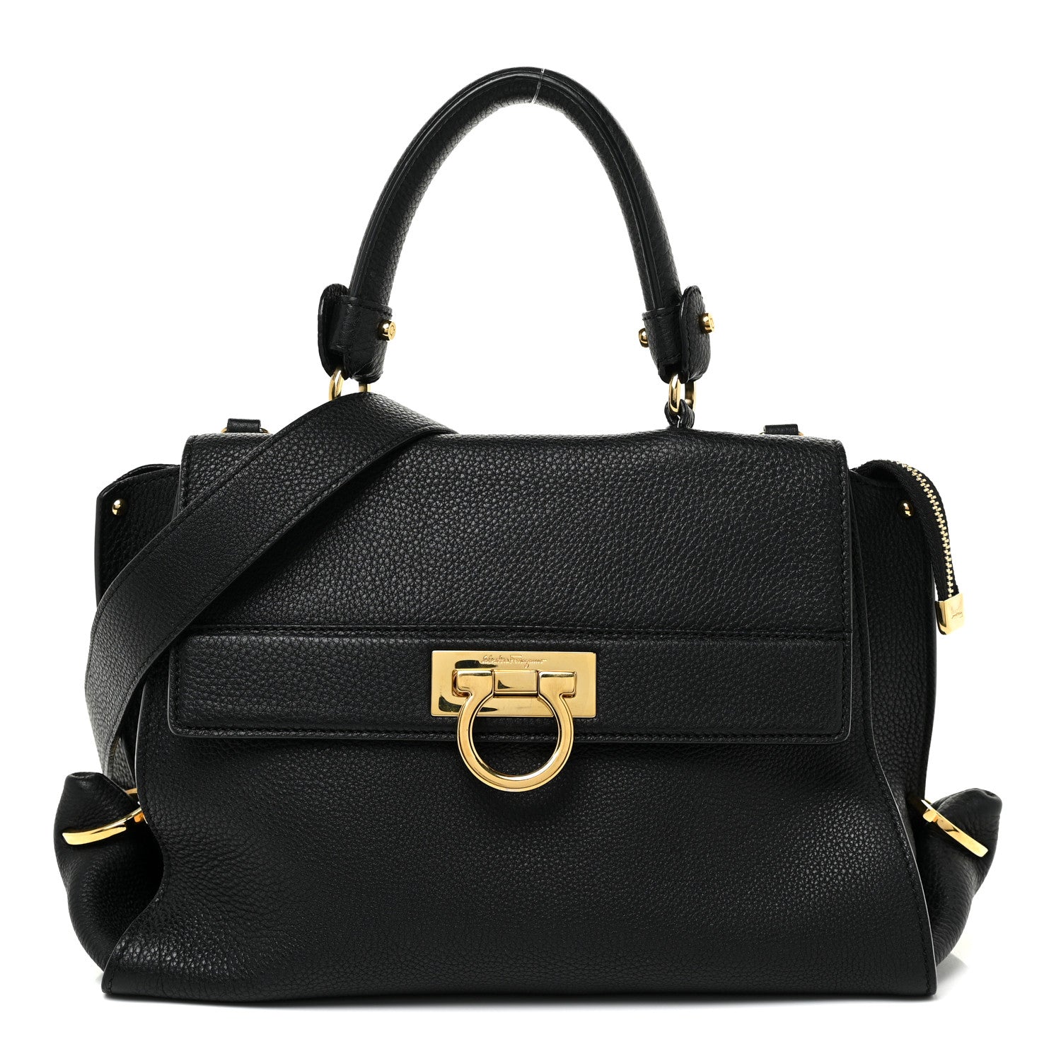 Salvatore Ferragamo Calfskin Medium Sofia Satchel Black 1 of 19