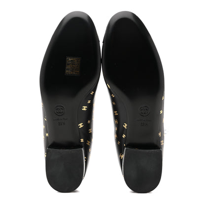 Chanel Lambskin Patent Calfskin Printed CC Cap Toe Ballerina Flats 38.5 Black Gold 6 of 10