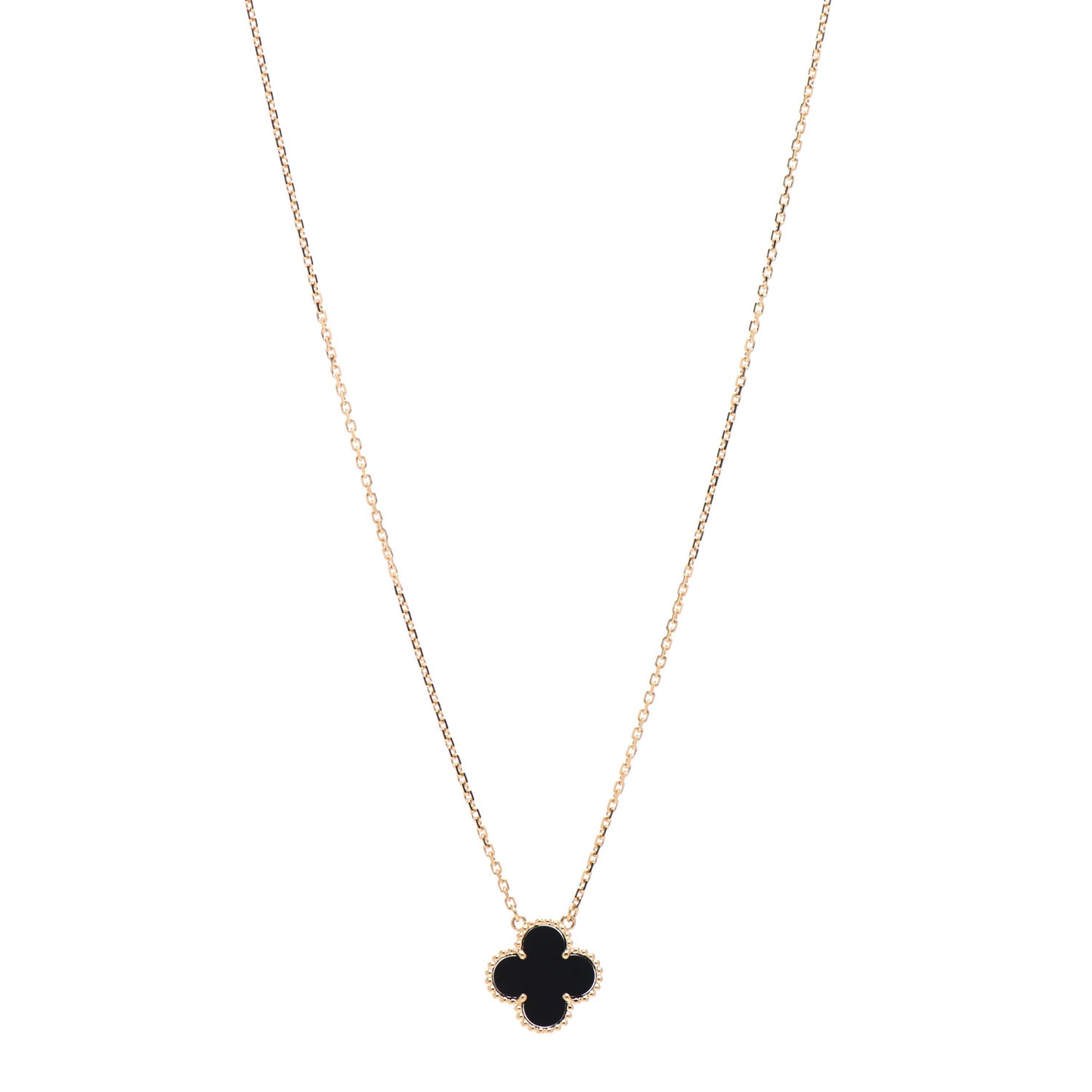 18K Yellow Gold Black Onyx Vintage Alhambra Pendant Necklace