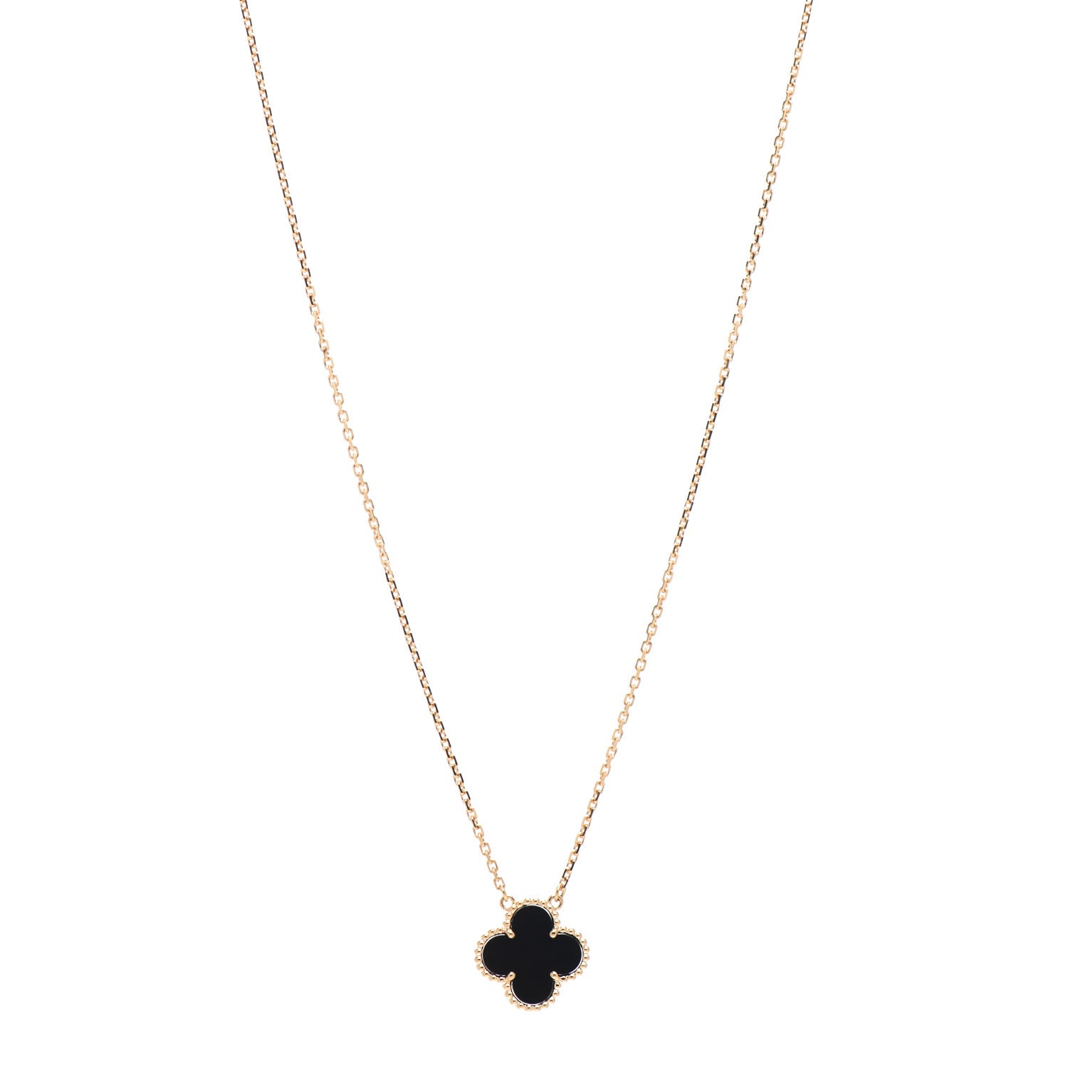Van Cleef & Arpels 18K Yellow Gold Black Onyx Vintage Alhambra Pendant Necklace 1 of 5