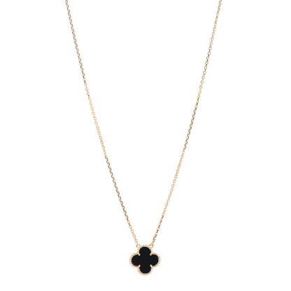 Van Cleef & Arpels 18K Yellow Gold Black Onyx Vintage Alhambra Pendant Necklace 1 of 5