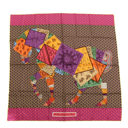 Hermes Silk A Cheval Sur Mon Carre Scarf 90 Aubergine Framboise Jaune 1 of 3