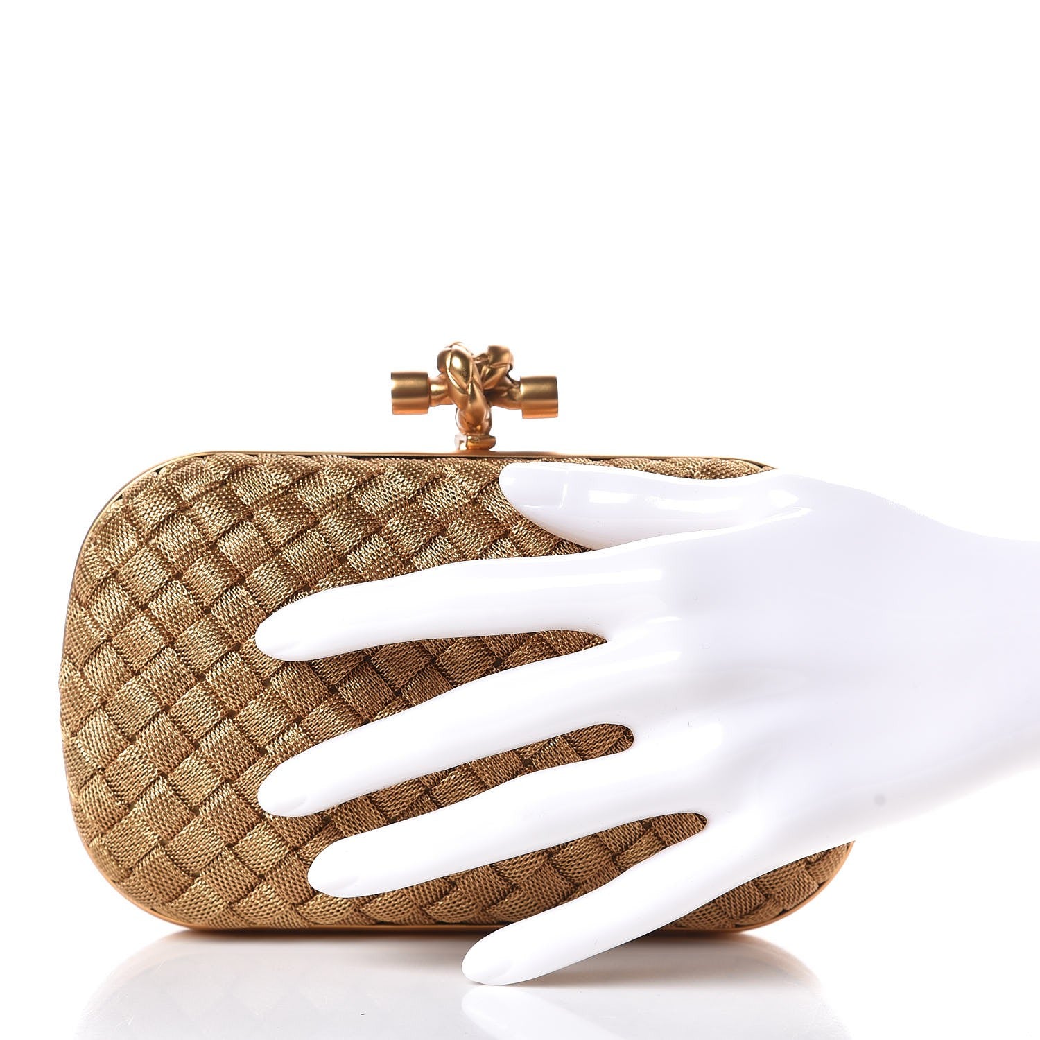 Bottega Veneta Intreccio Oro Bruciato Knot Clutch 2 of 7