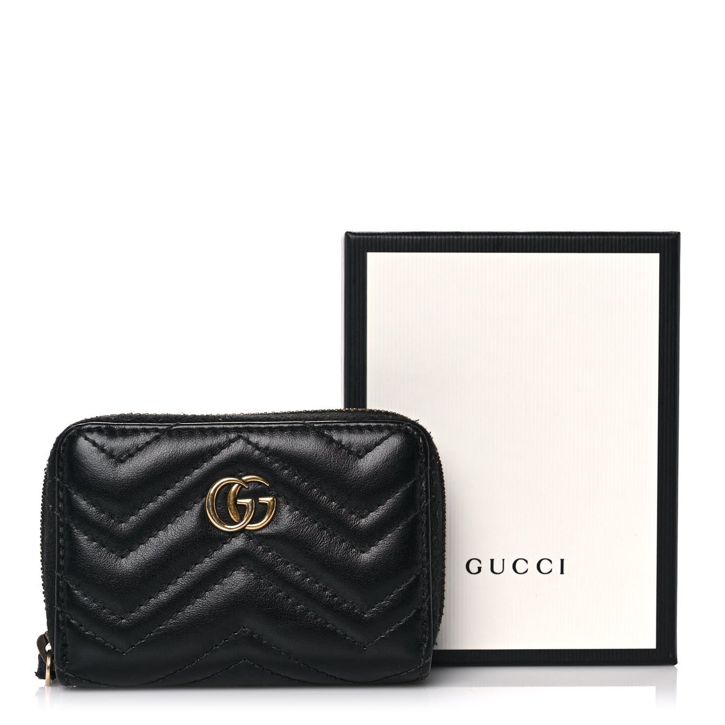 Calfskin Matelasse GG Marmont Zip Around Card Case Black