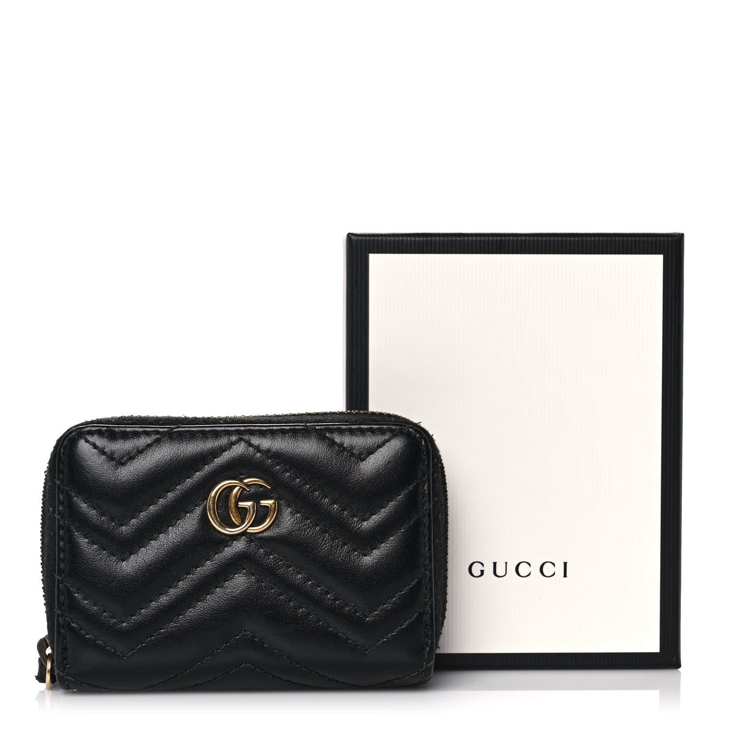 Gucci Calfskin Matelasse GG Marmont Zip Around Card Case Black 10 of 10