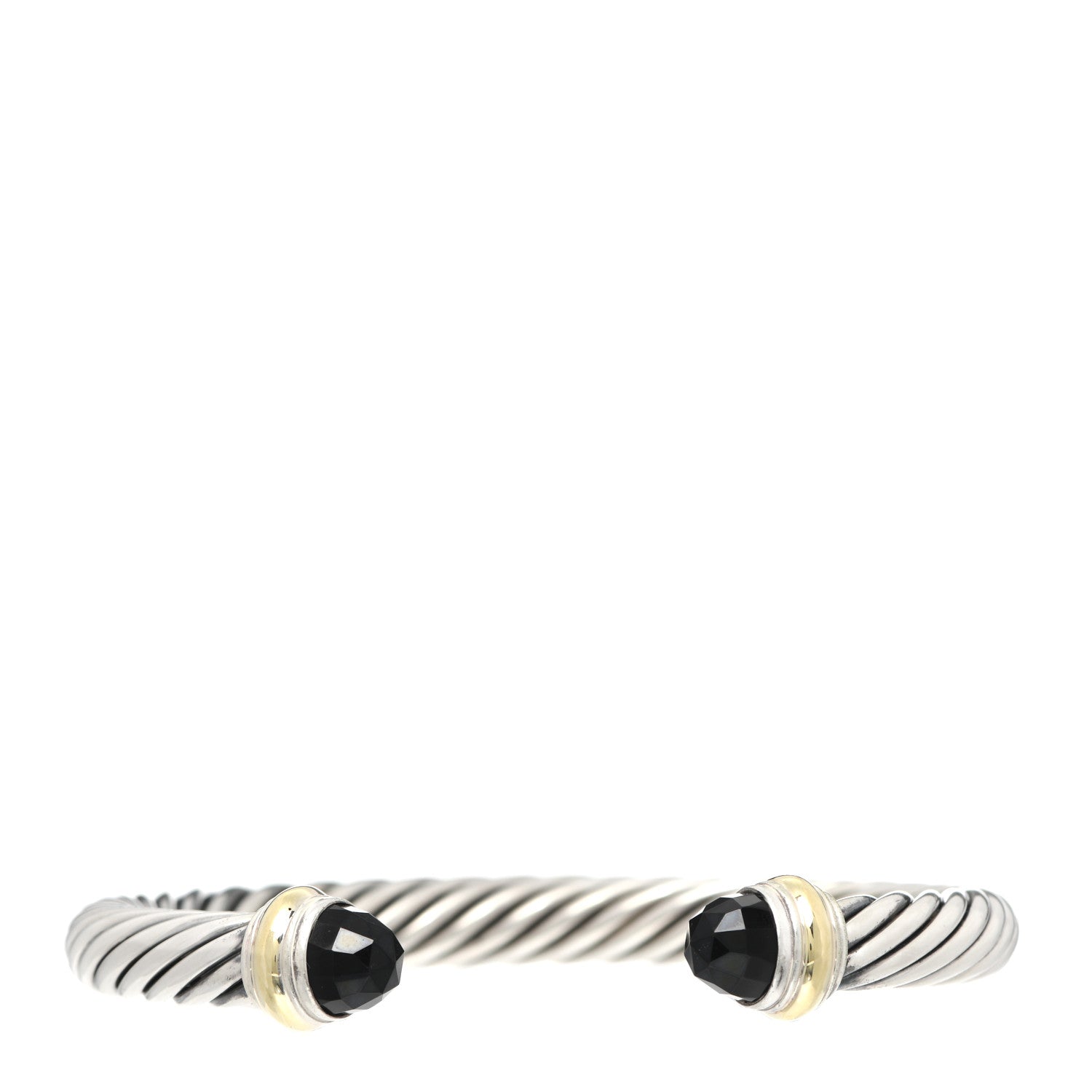 David Yurman Sterling Silver 14K Yellow Gold Black Onyx 7mm Cable Classics Bracelet 1 of 4