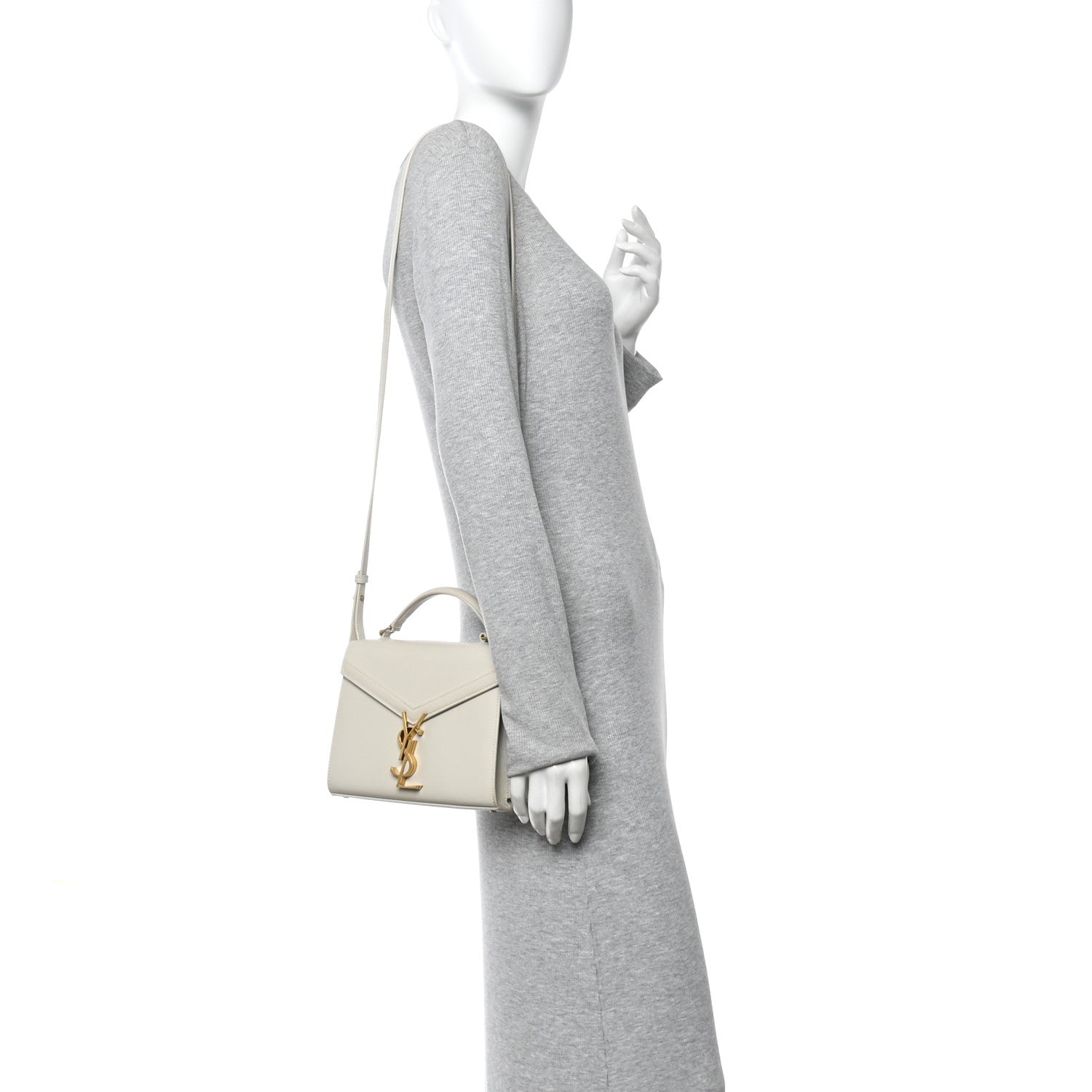 Saint Laurent Grain de Poudre Mini Classic Monogram Cassandra Top Handle Vintage White 2 of 9