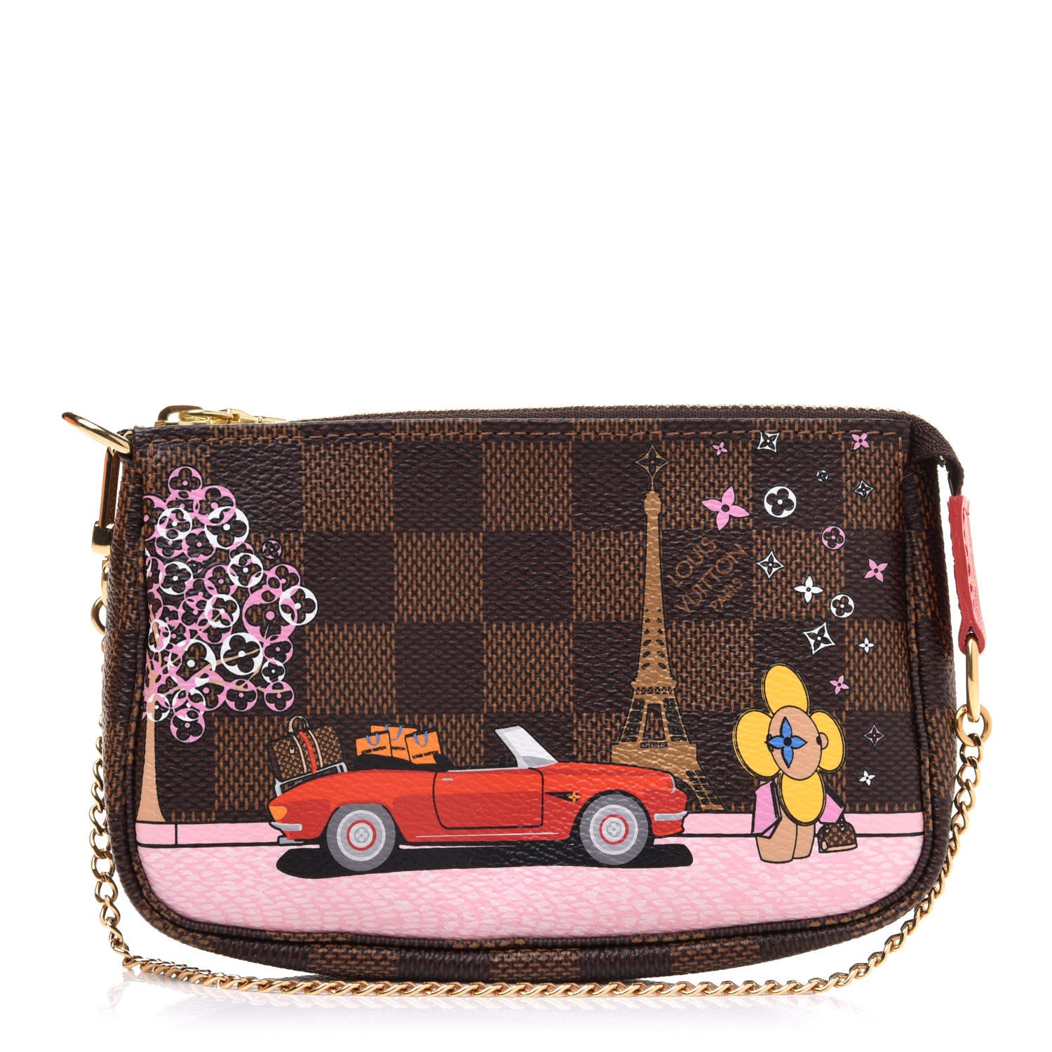 Louis Vuitton Damier Ebene 2019 Christmas Animation Mini Pochette Accessories Red 1 of 11