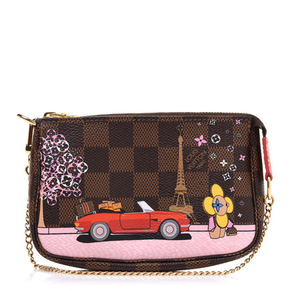 Louis Vuitton Damier Ebene 2019 Christmas Animation Mini Pochette Accessories Red 1 of 11