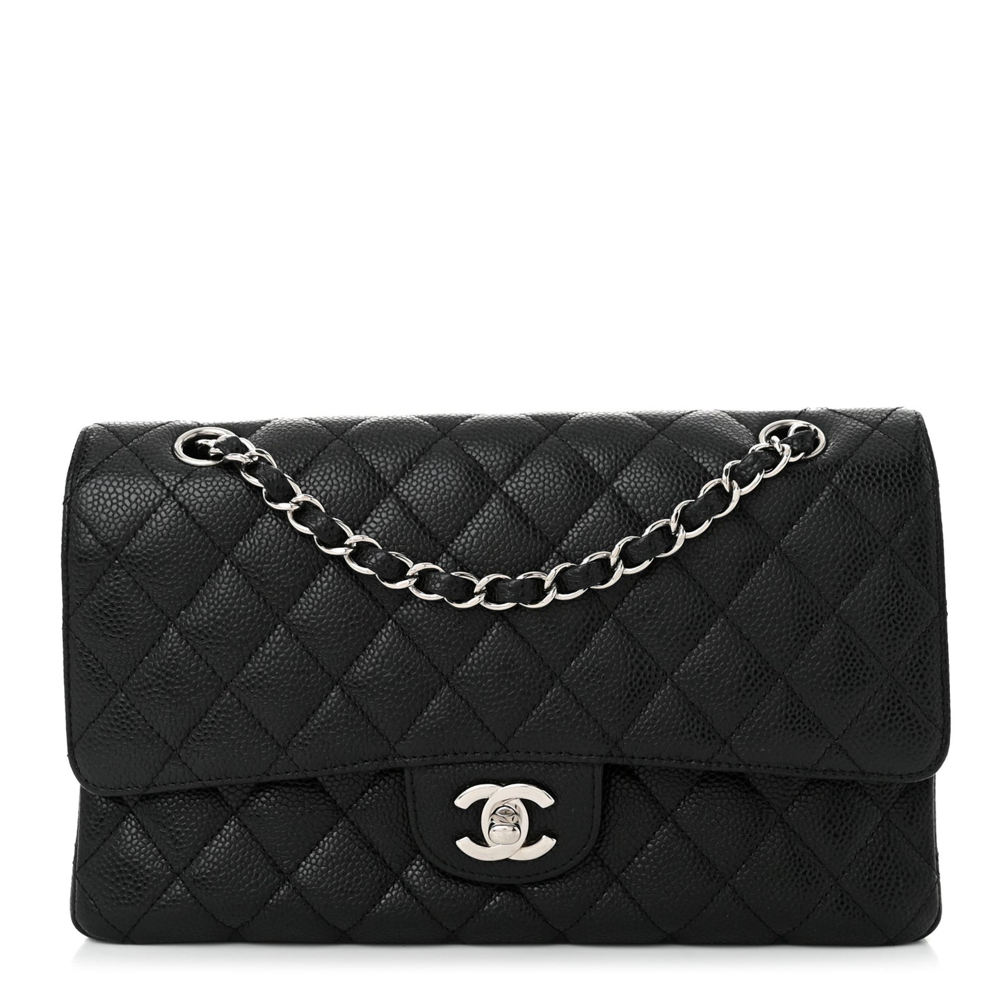 Caviar Quilted Medium Double Flap Black
