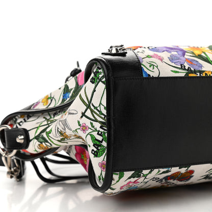 Balenciaga X GUCCI Canvas Azalea Calfskin Flora Logo Print Neo Classic Silver Hardware Medium City White Multicolor Black 5 of 12