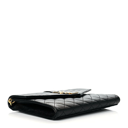 Saint Laurent Grain De Poudre Textured Mixed Matelasse Triquilt Monogram Clutch Black 4 of 11