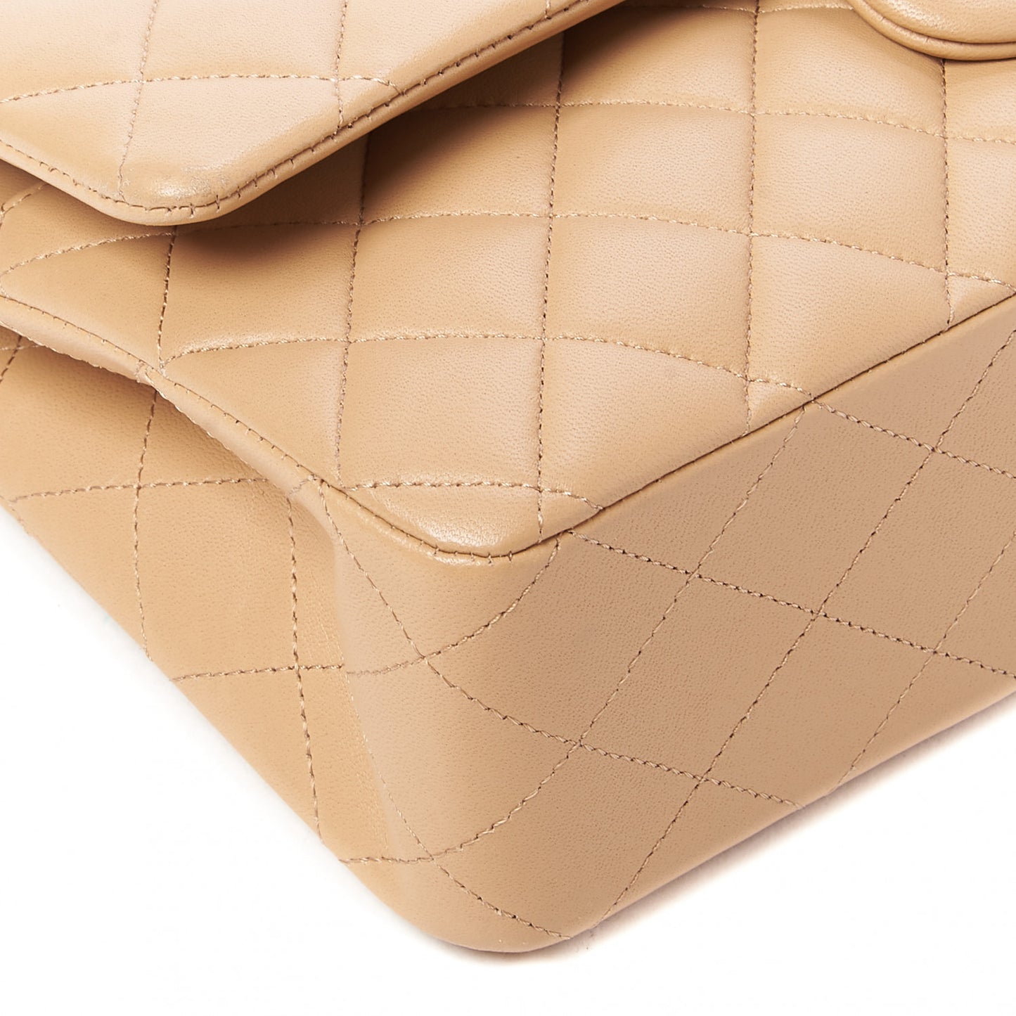 Lambskin Quilted Medium Double Flap Beige