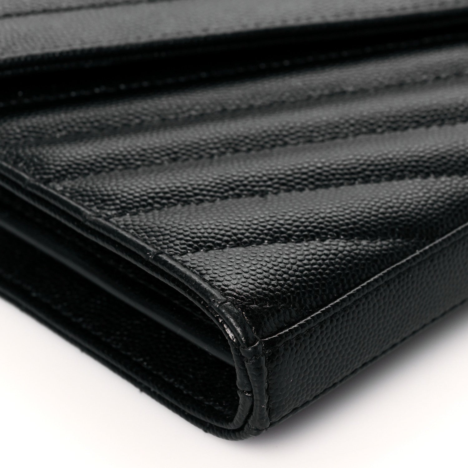 Saint Laurent Grain De Poudre Matelasse Chevron Monogram Chain Wallet Black 9 of 11