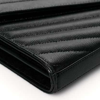 Saint Laurent Grain De Poudre Matelasse Chevron Monogram Chain Wallet Black 9 of 11
