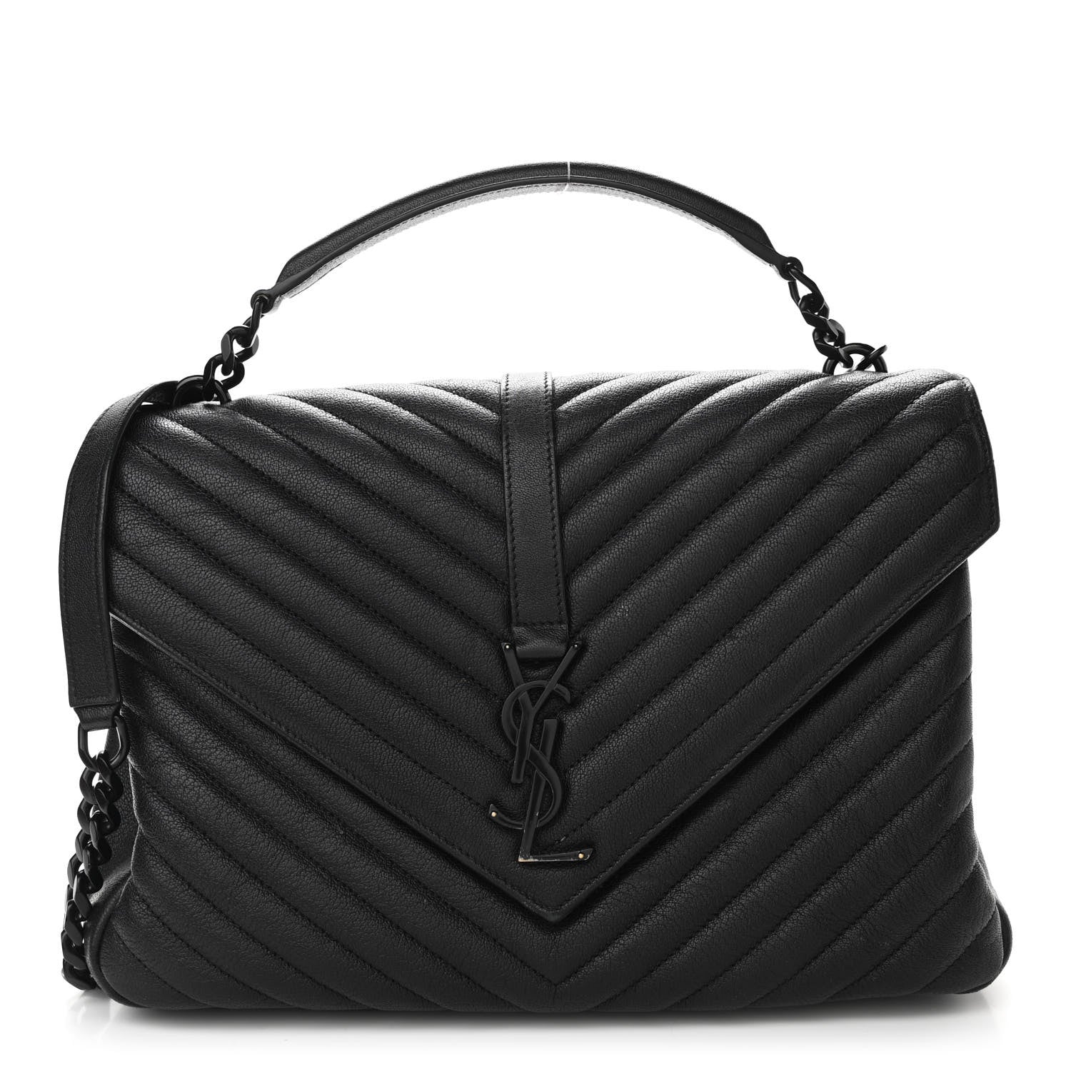 Saint Laurent Sheepskin Matelasse Chevron Monogram Monochrome Large College Satchel Black 1 of 12