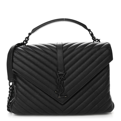 Saint Laurent Sheepskin Matelasse Chevron Monogram Monochrome Large College Satchel Black 1 of 12
