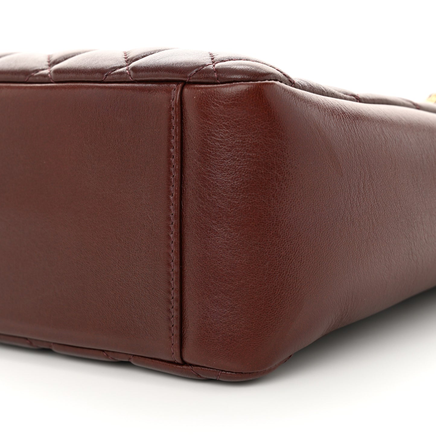 Shiny Lambskin Quilted Medium Shopping Tote Dark Brown