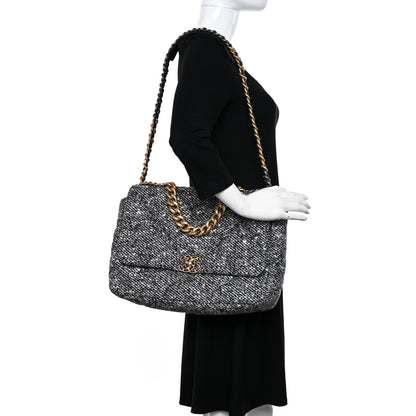 Chanel Tweed Quilted Maxi Chanel 19 Flap Black White 2 of 12